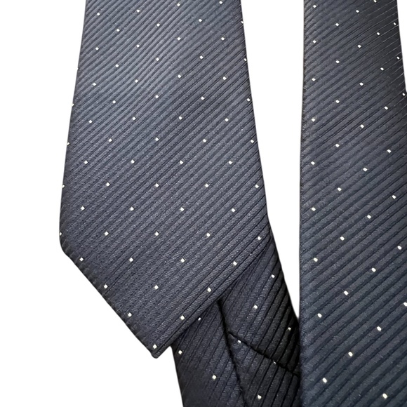 IMANI UOMO Handmade 100% Silk Pointed Skinny Pattern Men's Navy Blue Tie & Hanky - Picture 4 of 7